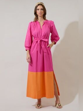 NWT Sugarlips Mayfield Bay Color Block Maxi Dress pink orange